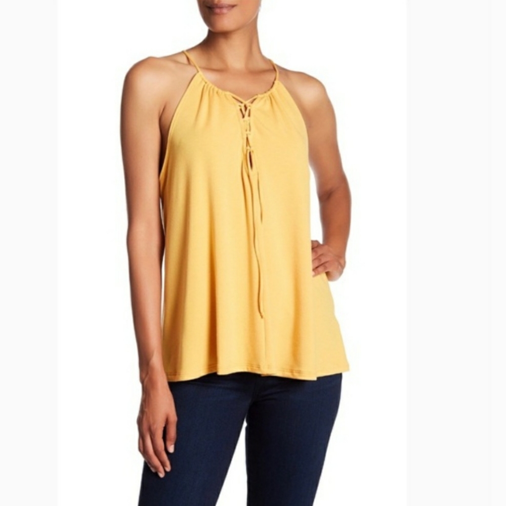 NEW! Ro & De Yellow Tank Top Lace Up Front Small
